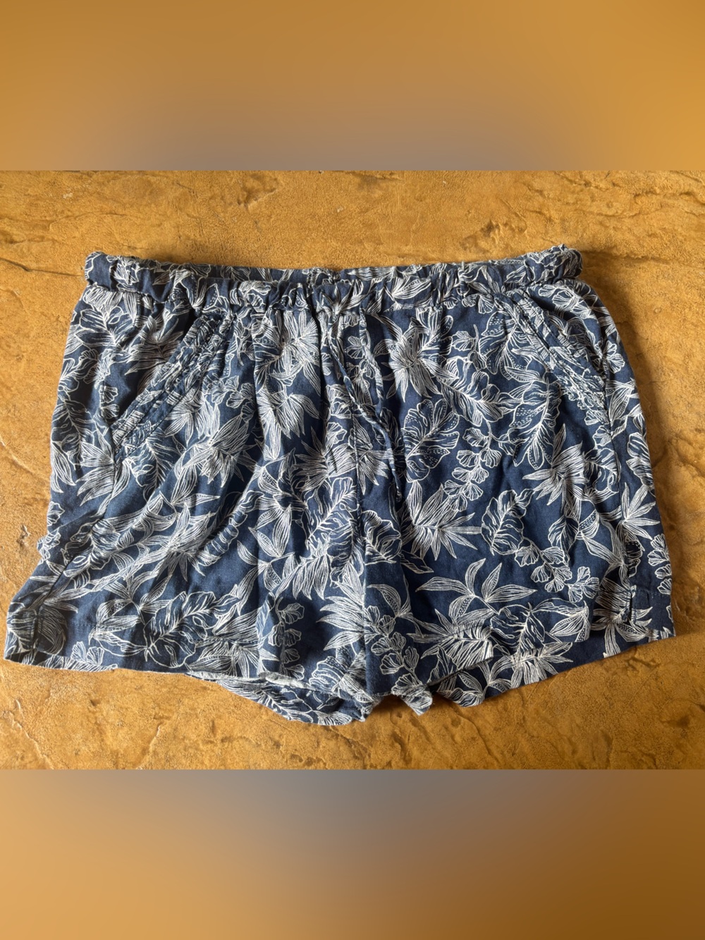 Navy and white linen shorts
